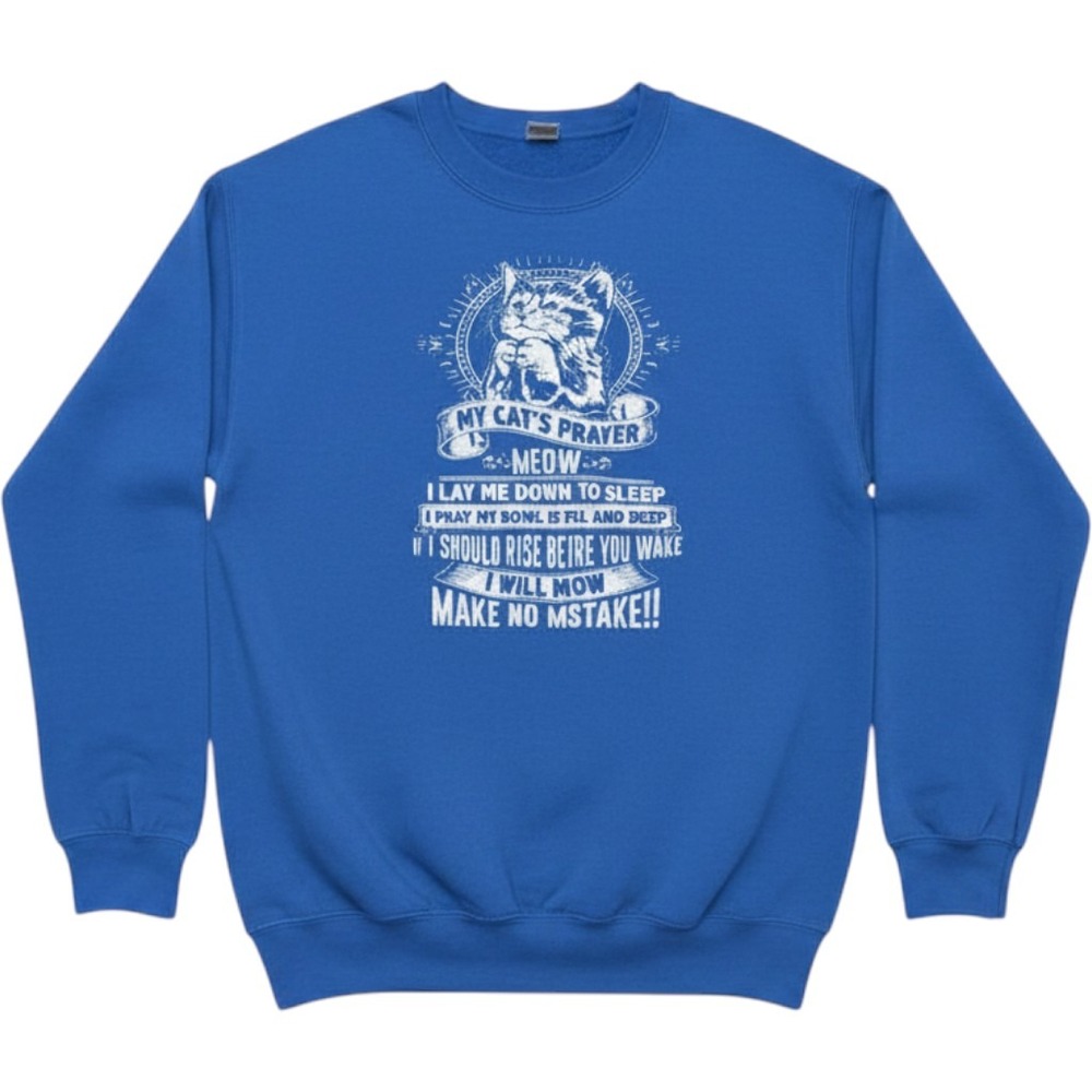 Gildan My Cats Prayer Funny Graphic Sweatshirt Blue Crewneck Large